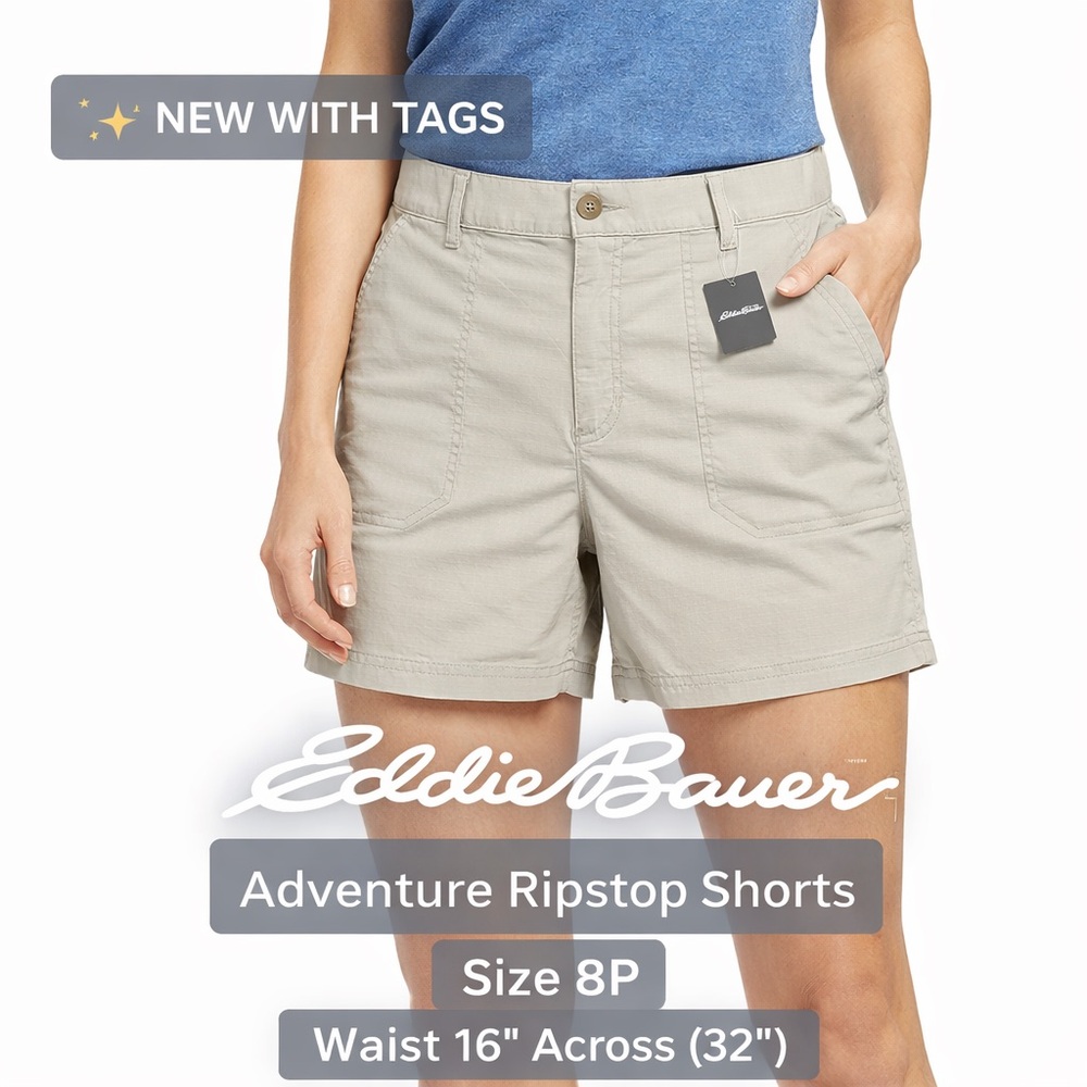 Eddie Bauer Adventure Ripstop Shorts Womens sz  8P Beige Hiking Outdoor new walk